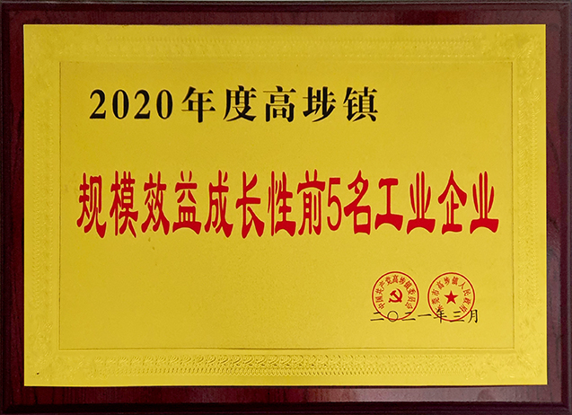 2020年度高埗鎮(zhèn) 規(guī)模效益成長性前5名工業(yè)企業(yè)